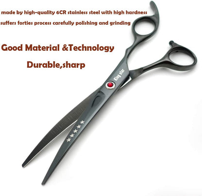 7.0in Titanium Black Professional Pet Grooming Scissors Set,Straight & Thinning & Curved Scissors 4pcs Set for Dog Grooming,(Black)