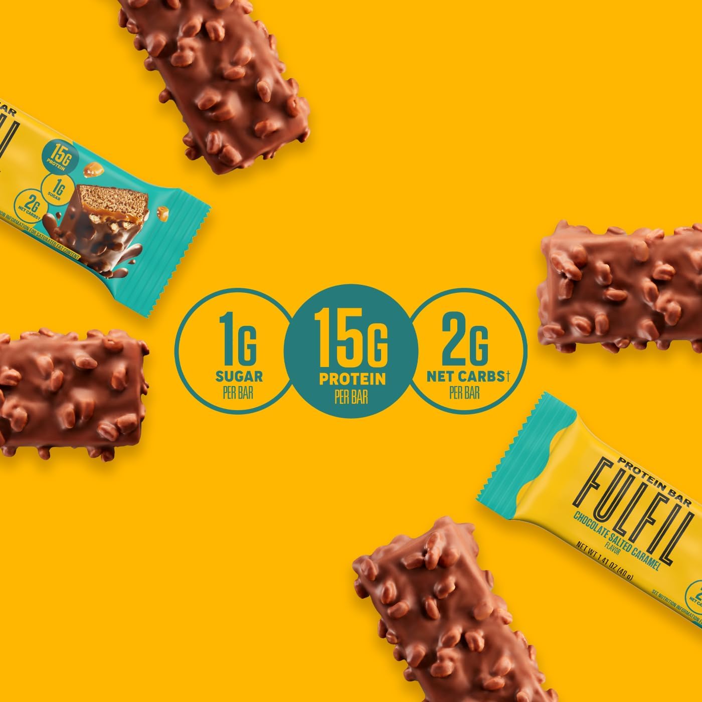FULFIL Protein Snack Bars, NEW Recipe Chocolate Salted Caramel, 15g Protein, Pantry Staples, 12 Count, Packaging May Vary
