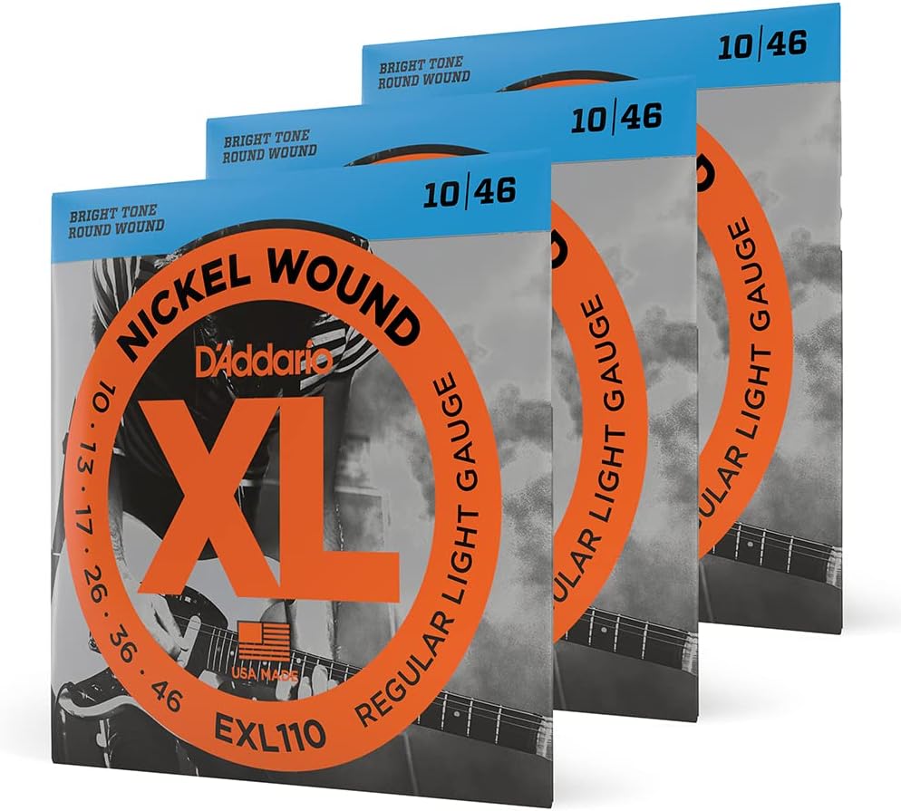 D'Addario Guitar Strings - XL Nickel Electric Guitar Strings - EXL110-3D - Perfect Intonation, Consistent Feel, Reliable Durability - For 6 String Guitars - 10-46 Regular Light, 3-Pack