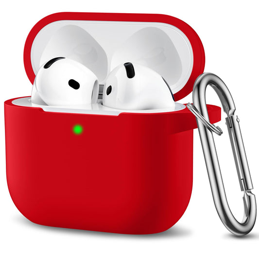 DaQin Compatible with AirPods 4 Case(2024), Soft Silicone Full Protective Case Cover for Apple AirPods 4 Case with Keychain, Compatible with AirPods 4th Generation Case Accessories for Women Men, Red