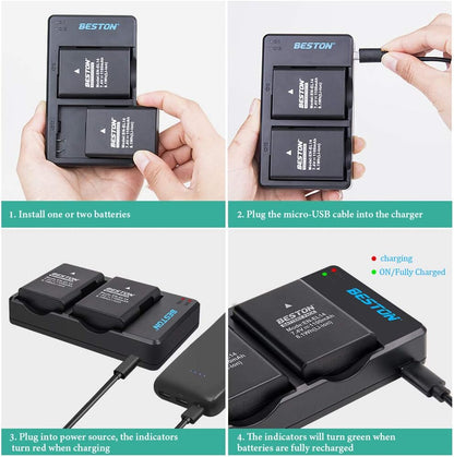 BESTON 2-Pack EN-EL14 / EN-EL14a Battery Packs and Rapid USB Charger for Nikon D3100 D3200 D3300 D3400 D3500 D5100 D5200 D5300 D5500 D5600 DF Coolpix P7000 P7100 P7700 P7800 Cameras