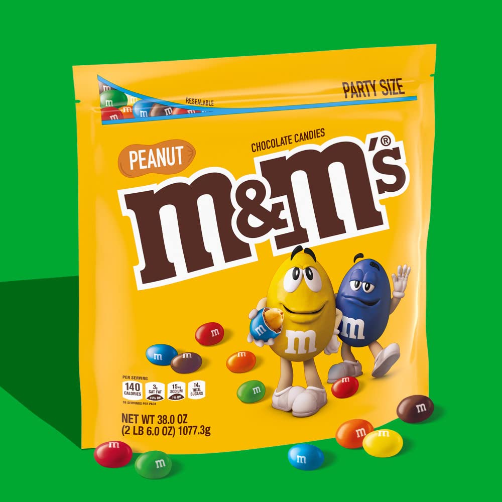 M&M'S Peanut Milk Chocolate Candy Bulk Pack, Party Size, 38 oz Bag