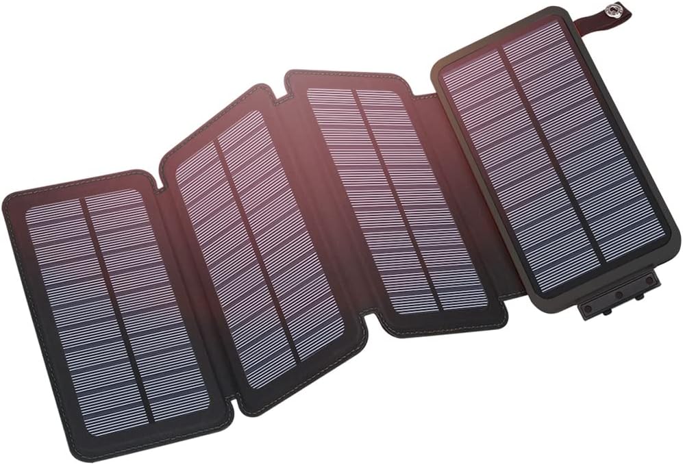 Hiluckey Solar Charger Power Bank 25000mAh USB C Fast Charging Portable Phone Charger with 4 Solar Panels & 3 USB Outputs for iPhone Tablet