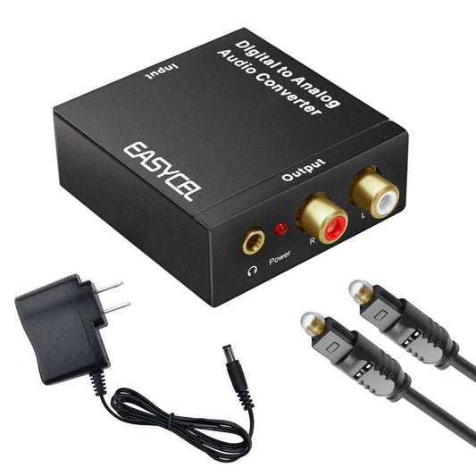 Audio Digital to Analog Converter DAC with 3.5mm Jack, Optical SPDIF Toslink Coaxial to Analog Stereo L/R Converter with Optical Cable and Power Adapter for PS3 PS4 Xbox Roku