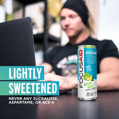 FOCUSAID Energy Blend, Brain Boosting Nootropics Drink, Alpha-GPC, GABA, B-Complex, Yerba Mate, Green Tea, 100% Clean, 100mg Natural Caffeine, 12-oz. can, 12 Pack
