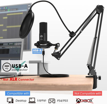 FIFINE Studio Condenser USB Microphone Computer PC Microphone Kit with Adjustable Boom Arm Stand Shock Mount for Instruments Voice Overs Recording Podcasting YouTube Vocal Gaming Streaming-T669