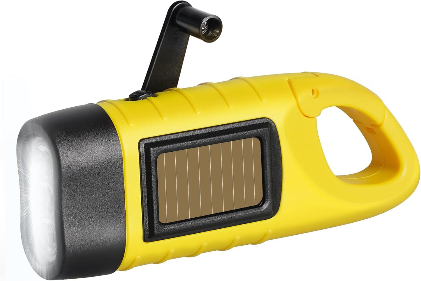 Hand Crank Solar Powered Flashlights,Compact Emergency Rechargeable LED Flashlight Handheld Survival Flashlight,Quick Snap Carbiner Dynamo Flashlight for Outdoor,Sports,Hiking (Yellow)