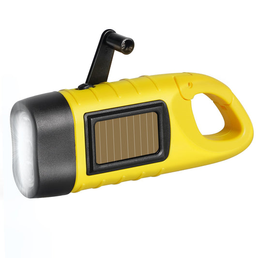 Hand Crank Solar Powered Flashlights,Compact Emergency Rechargeable LED Flashlight Handheld Survival Flashlight,Quick Snap Carbiner Dynamo Flashlight for Outdoor,Sports,Hiking (Yellow)