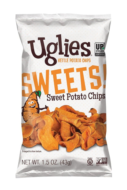 UGLIES Sweet Potato Kettle-Cooked Potato Chips, Gluten-Free Snacks, Kosher-Friendly Chips, Non-GMO Snacks for Kids or Office, Lunch Snacks, Sweet Potato Chips, 1.5 Oz. Bags, Pack of 24