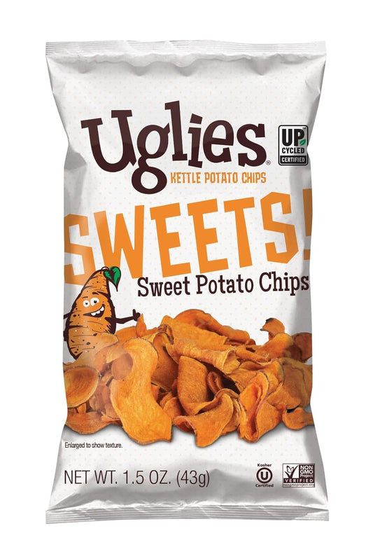 UGLIES Sweet Potato Kettle-Cooked Potato Chips, Gluten-Free Snacks, Kosher-Friendly Chips, Non-GMO Snacks for Kids or Office, Lunch Snacks, Sweet Potato Chips, 1.5 Oz. Bags, Pack of 24