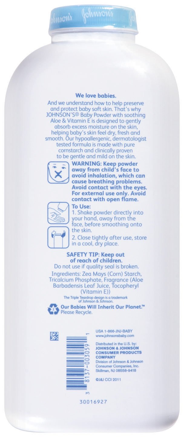 Johnson's Baby Powder, Pure Cornstarch, Aloe & Vitamin E, 22 Ounce (Pack of 3) - Packaging May Vary