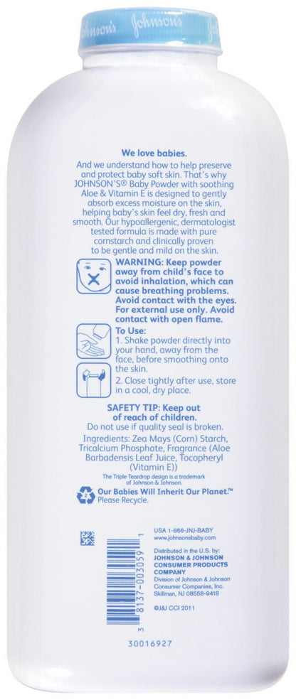 Johnson's Baby Powder, Pure Cornstarch, Aloe & Vitamin E, 22 Ounce (Pack of 3) - Packaging May Vary