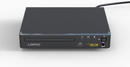 DVD Player HDMI for TV, LONPOO Compact Multi Region DVD CD Disc Player with Full HD Picture Quality,Anti-Skip,No Picture Freeze,Noise Cancellation,Microphone Port,USB Playback,HDMI & AV Cable Included