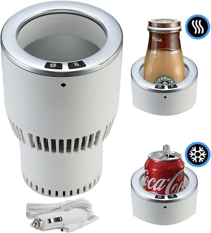 Cup Holder Coffee Warmer Drink Cooler 2-in-1 Truck Caned Drink Holder Gift(White with Silver12V)