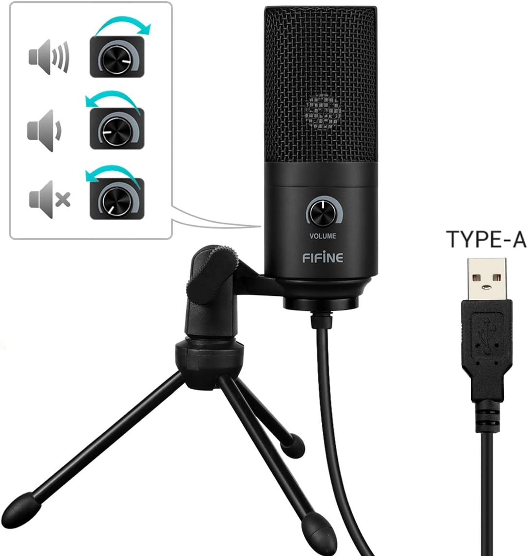 FIFINE USB Microphone, Metal Condenser Recording Microphone for Laptop MAC or Windows Cardioid Studio Recording Vocals, Voice Overs,Streaming Broadcast and YouTube Videos-K669B