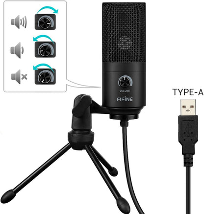 FIFINE USB Microphone, Metal Condenser Recording Microphone for Laptop MAC or Windows Cardioid Studio Recording Vocals, Voice Overs,Streaming Broadcast and YouTube Videos-K669B