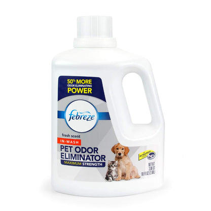 Febreze Laundry Detergent Additive for Pet Supplies, Maximum Strength In Wash Pet Odor Eliminator, Designed to Remove Tough Odors in Fabrics and Clothing in a Single Wash, Fresh Scent, 98 fl oz