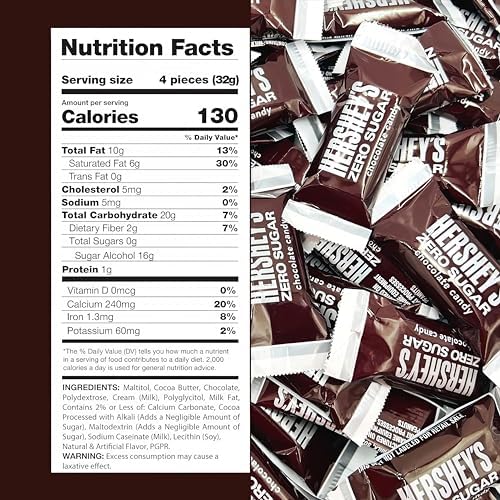 Hershys Milk Chocolate Sugar Free Miniatures Chocolate Candy Bar - 1 Pounds Approx 50 Pieces Individually Wrapped Milk Chocolate Candy Zero Sugar - Hershys Miniatures Chocolate Zero Sugar - Candy & Chocolate Sugar Free Snacks - Perfect for Sharing or
