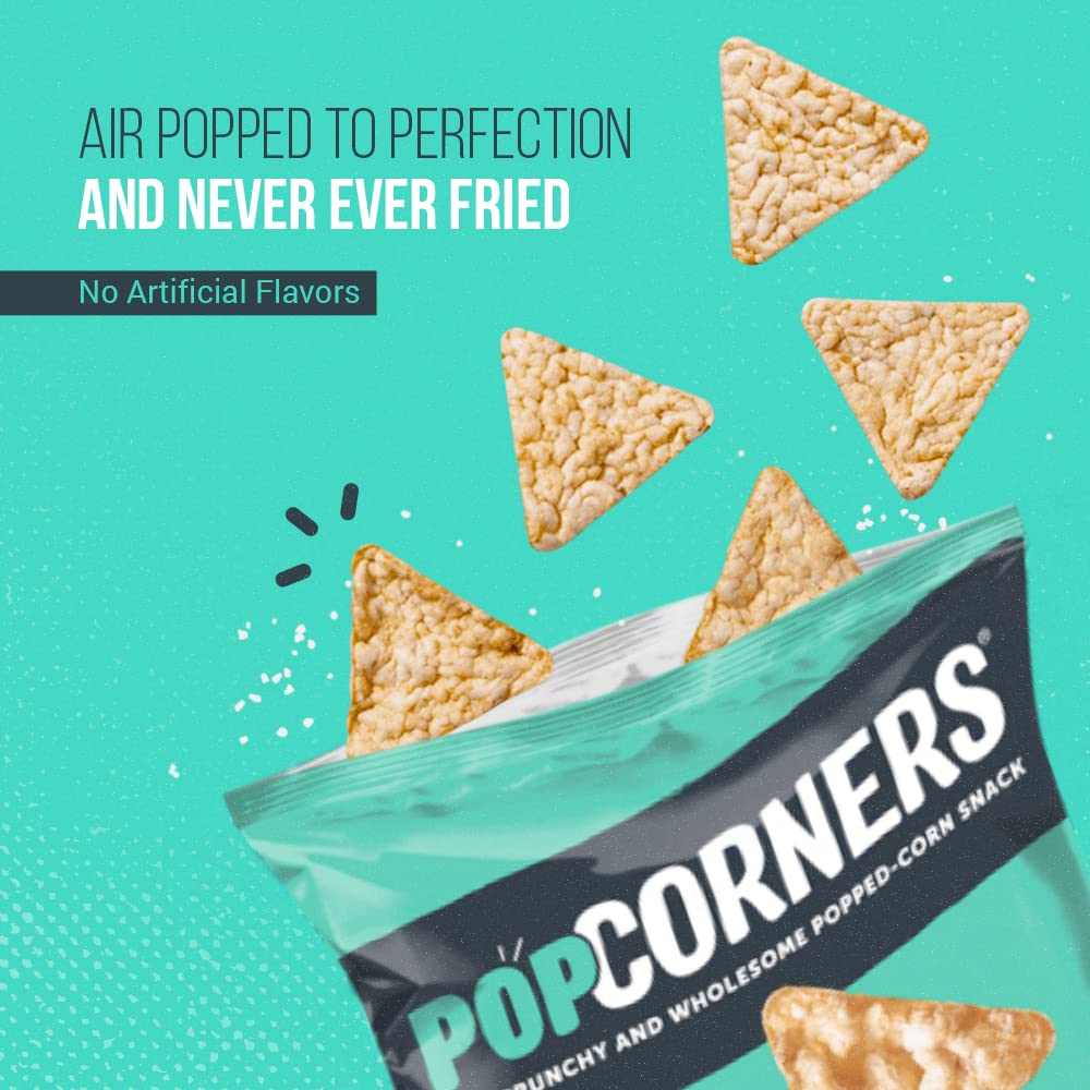Pop-Corners Snacks Gluten Free Chips, 5 Flavor Variety Pack 28 Count 1 oz Bags Packaged By Doomi, Individual Snack Bags in Sea Salt, White Cheddar, Sweet & Salty, Cinnamon Crunch and Spicy Queso Flavors - Low-Calorie Popcorn Chips for Snacking Care P