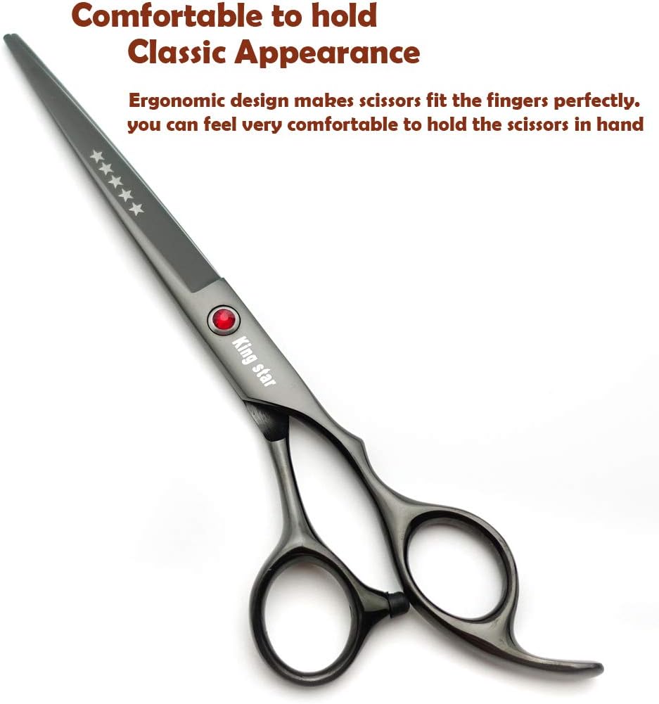 7.0in Titanium Black Professional Pet Grooming Scissors Set,Straight & Thinning & Curved Scissors 4pcs Set for Dog Grooming,(Black)