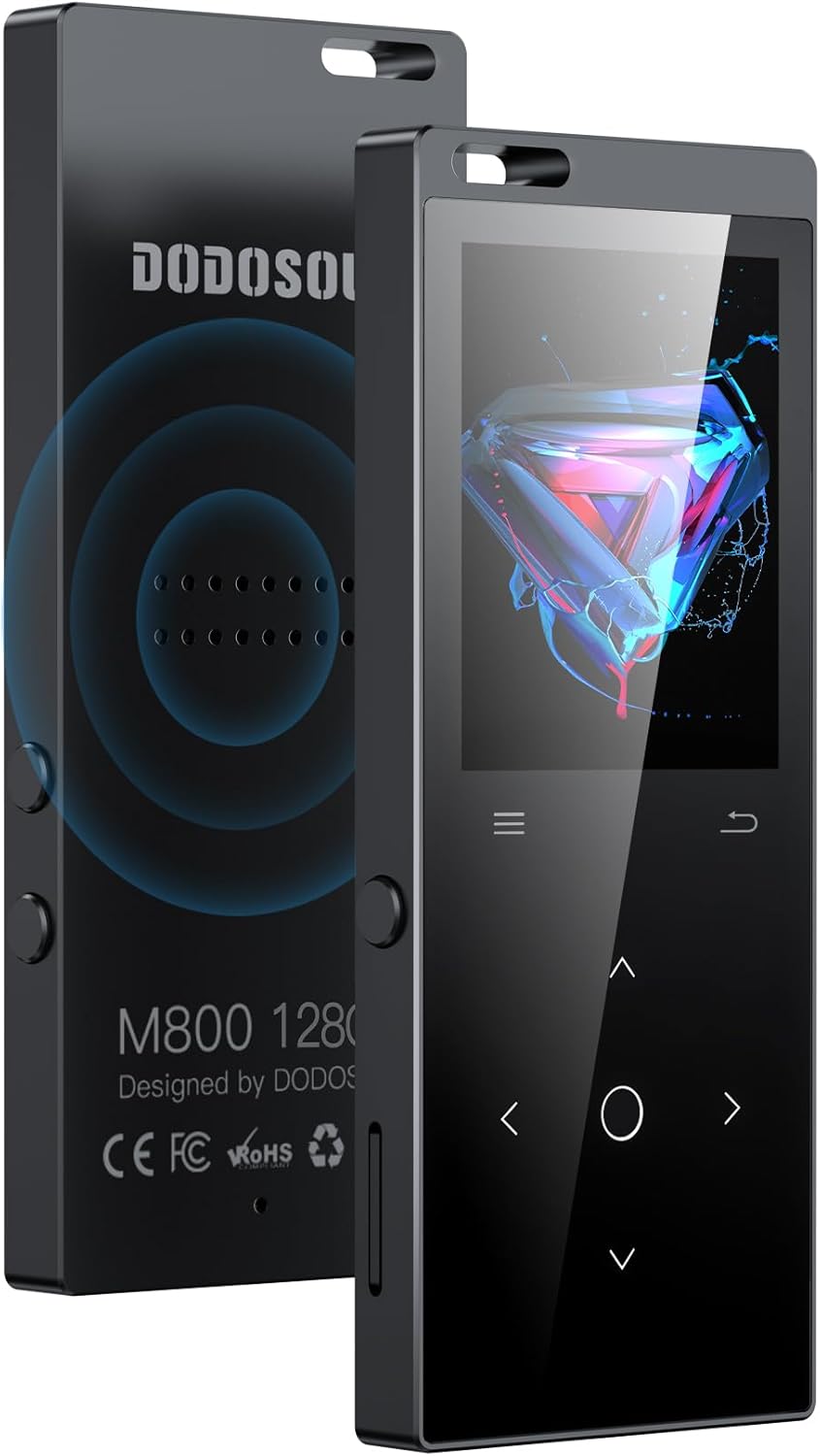 128GB MP3 Player with Bluetooth: Portable Music Player for Kids HiFi Sound Shuffle Single Loop FM Radio Built-in HD Speaker Voice Recorder Mini Design Ideal for Sport (Earphones Included)