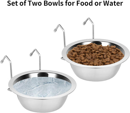 2PCS Kennel Water Bowl Hanging,Stainless Steel Puppy Bowls for Small Dog Cage,Dog Kennel, Dog Crate, Catio Accessories,Dog Crate Water Bowl Dog Dish Feeder Food Holder No Spill(8oz/1cup)