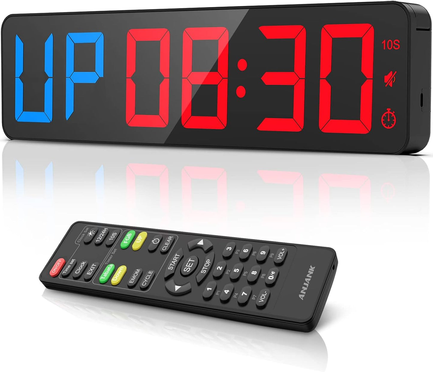 Gym Timer 15"Large LED Display Wall Clock | Gym Interval Workout | Count Down & Up | Stopwatch | Adjustable Buzzer Volume | Upgraded Remote | Digital Timer for Fitness Home Garage Boxing Outdoor Sport