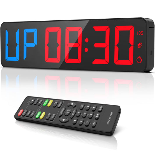 Gym Timer 15"Large LED Display Wall Clock | Gym Interval Workout | Count Down & Up | Stopwatch | Adjustable Buzzer Volume | Upgraded Remote | Digital Timer for Fitness Home Garage Boxing Outdoor Sport