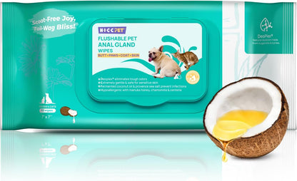 HICC PET Wipes for Dogs & Cats, Cleansing Deodorizing & Soothing Allergy Infections Anal Gland Pets Wipes with Coconut Oil - Dog Grooming Wipes for Butt and Paw - Hypoallergenic & Vet Recommended