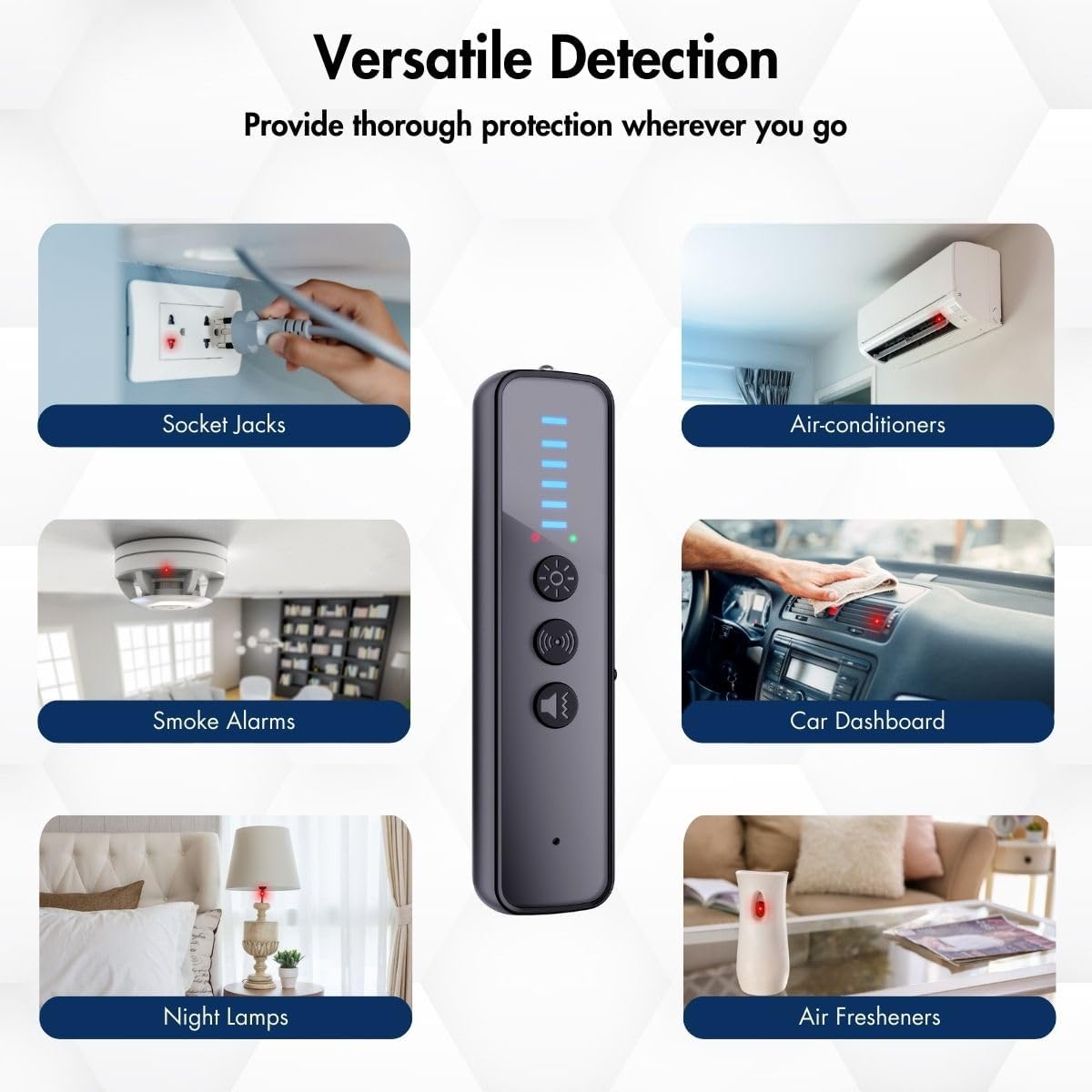 Hidden Camera Detector, 2024 Upgraded 8th Gen Camera Detector, Anti Spy, GPS Tracker Detector, Portable Bug Detector RF Signal Finder for Airbnb, Hotels, Travel, Home, Office (Black)