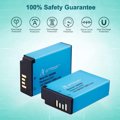Artman 2-Pack LP-E17 Batteries and Rapid Dual USB Charger for Canon EOS R50 RP R10 R8,Rebel T8i, T7i, T6i, T6s, SL2, SL3, EOS M3, M5, M6, EOS 200D, 77D, 750D, 760D, 800D, 8000D, Digital SLR Camera