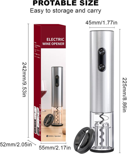 COKUNST Electric Wine Opener, Battery Operated Corkscrews Wine Bottles Openers with Foil Cutter & LED Light, Reusable Automatic Wine Remover Stainless Steel for Wine Lover Home Kitchen Party