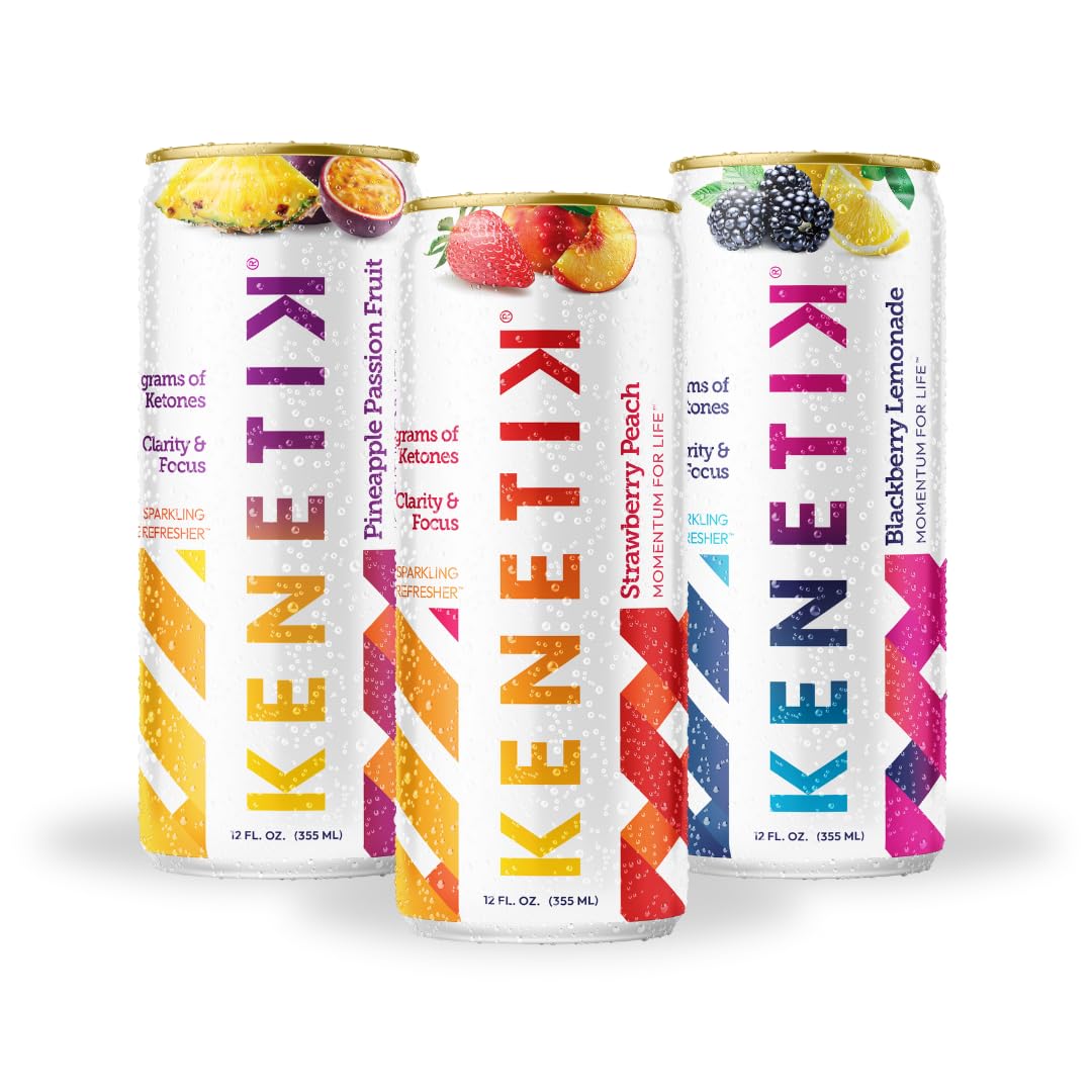 Kenetik Nootropic Ketone Drink, Ketones for Energy & Focus, Caffeine & Sugar Free, High Performance D-BHB Ketone Mix, Fuel w/Zero Crash or Jitters, Ready to Drink - Variety 12 Pk