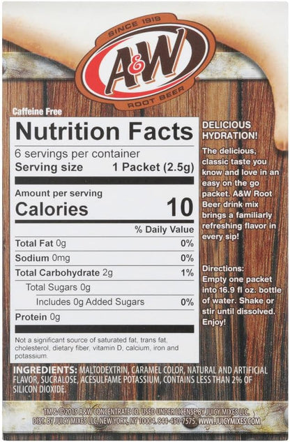 A&W Root Beer Caffeine/Sugar Free Classic On-the-Go Drink Mix Packets - 1 Box (6 pks)