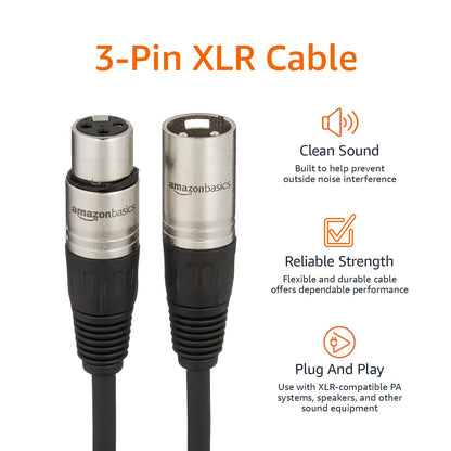 Amazon Basics XLR Microphone Cable for Recording Studio Speaker, PA System, All Copper Conductors, 10 ft, Black