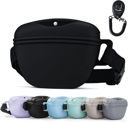 Pet Training Snack Pouch with Clicker 2.0 Upgraded Magnetic Closure, 1.66 Cup Silicone Belt Pouch for Dog Treats，Perfect for Training and Walking