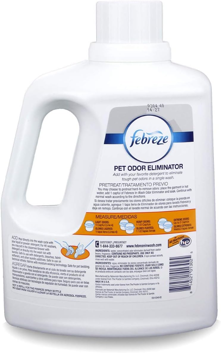 Febreze Laundry Detergent Additive for Pet Supplies, Maximum Strength In Wash Pet Odor Eliminator, Designed to Remove Tough Odors in Fabrics and Clothing in a Single Wash, Fresh Scent, 98 fl oz
