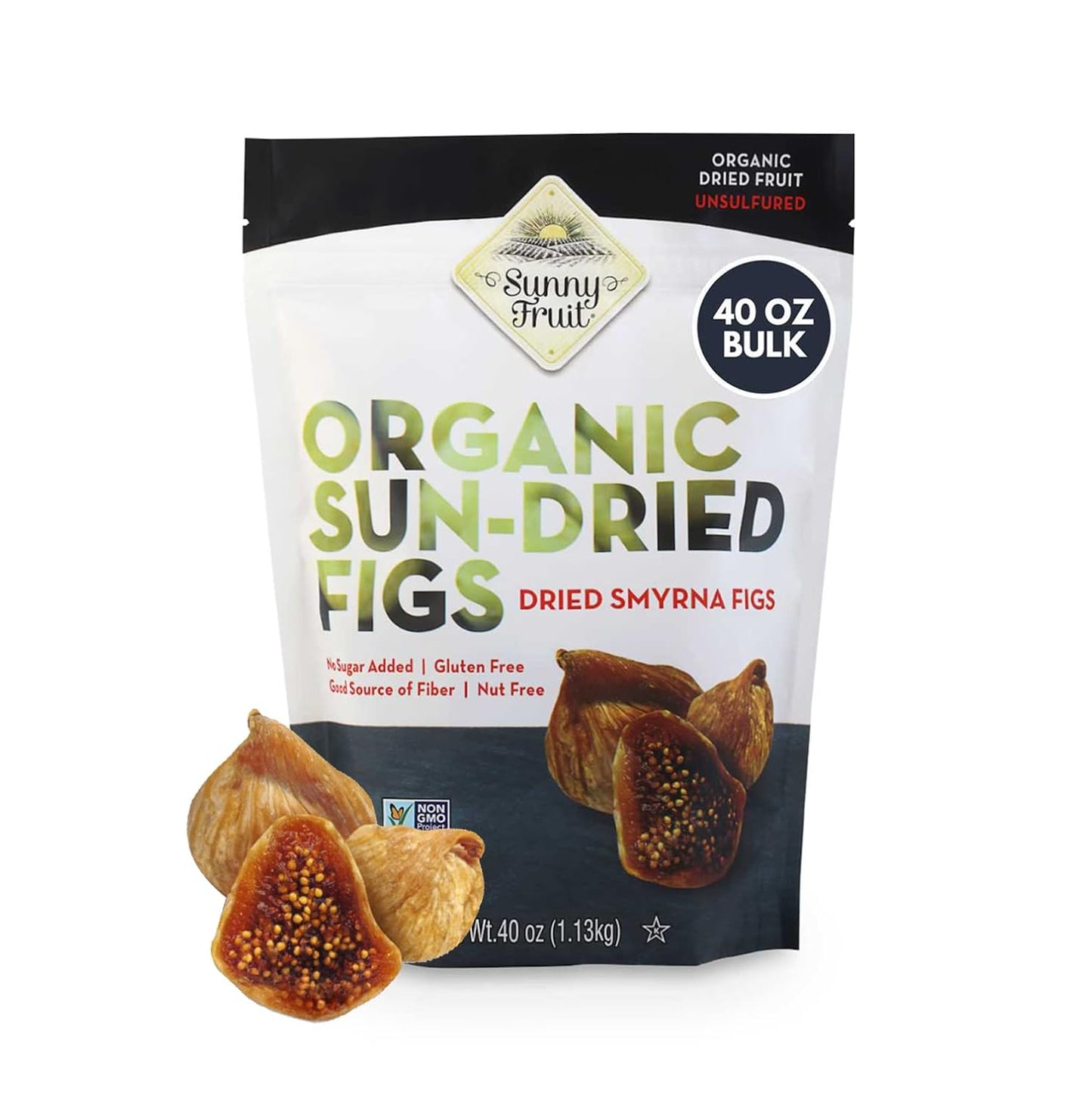 Sunny Fruit Organic Turkish Dried Figs, 2.5 Pound Bulk Bag | Healthy, Sweet Snack | ORGANIC, NON-GMO, VEGAN, HALAL, KOSHER, NO PRESERVATIVES, NO SUGAR ADDED