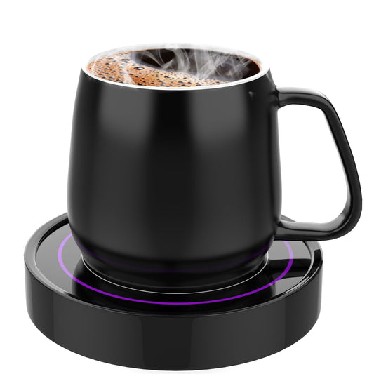 Coffee Warmer with Mug Set - Electric Beverage Cup Warmer for Desk Office Home Use, Candle Warmer Heating Plate with Gravity Switch Auto Shut Off (Up to 131F/55C), 12oz (Purple Set)