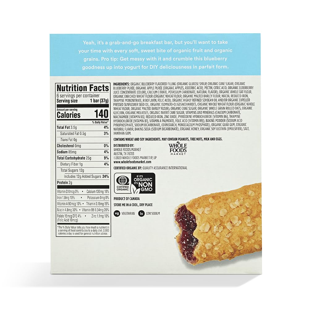 365 by Whole Foods Market, Organic Blueberry Cereal Bar 6 Count, 7.8 Ounce