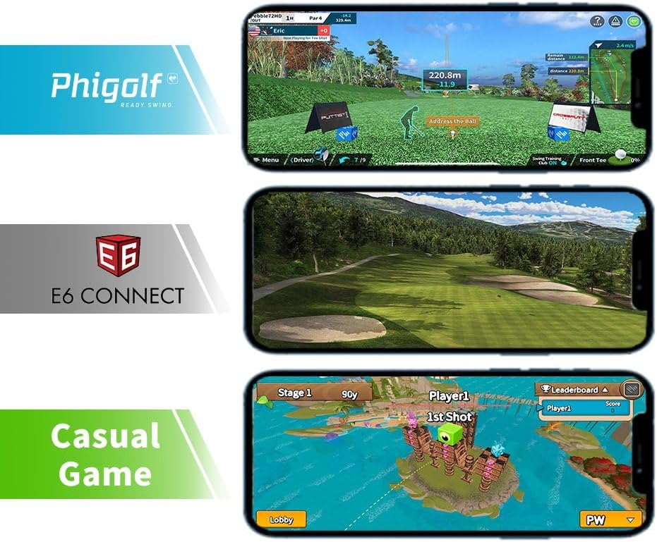 PHIGOLF Home Golf Game Simulator: Enjoy Interactive Golf with Motion Sensor & Swing Stick for Indoor & Outdoor Fun – 38,000+ Courses Worldwide, Compatible with Android, iOS, App & E6 Connect