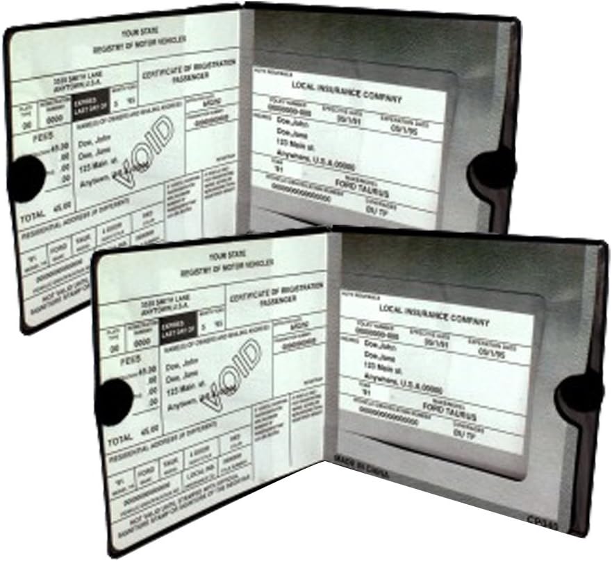 ESSENTIAL Car Auto Insurance Registration BLACK Document Wallet Holders 2 Pack - [BUNDLE, 2pcs] - Automobile, Motorcycle, Truck, Trailer Vinyl ID Holder & Visor Storage - Strong Closure On Each