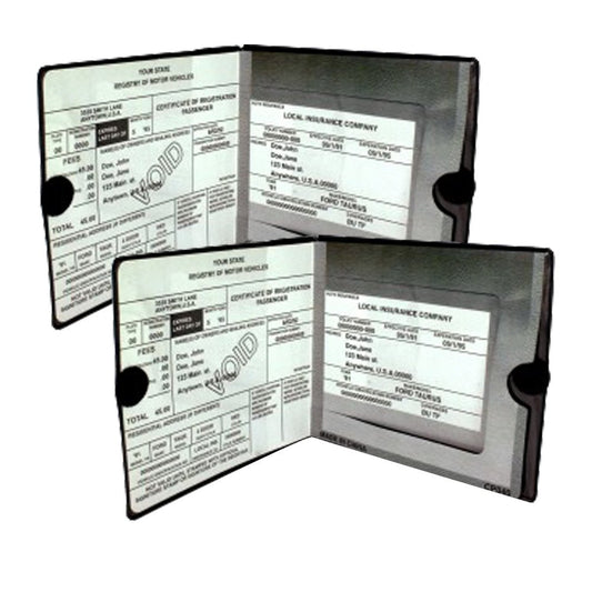 ESSENTIAL Car Auto Insurance Registration BLACK Document Wallet Holders 2 Pack - [BUNDLE, 2pcs] - Automobile, Motorcycle, Truck, Trailer Vinyl ID Holder & Visor Storage - Strong Closure On Each