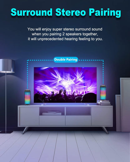 Bluetooth Speaker, Wireless Portable, HD Stereo Sound,with Cool Dynamic LED Lights, IPX4 Waterproof, BT5.3, Dual Surround Pairing, Him Her Man Teens Electronic Gadgets Gifts, for Outdoor Camping Party