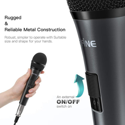 Fifine Karaoke Microphone, Dynamic Vocal Microphone for Speaker, 6.35MM Wired Handheld Mic with On and Off Switch and14.8ft Detachable Cable-K6