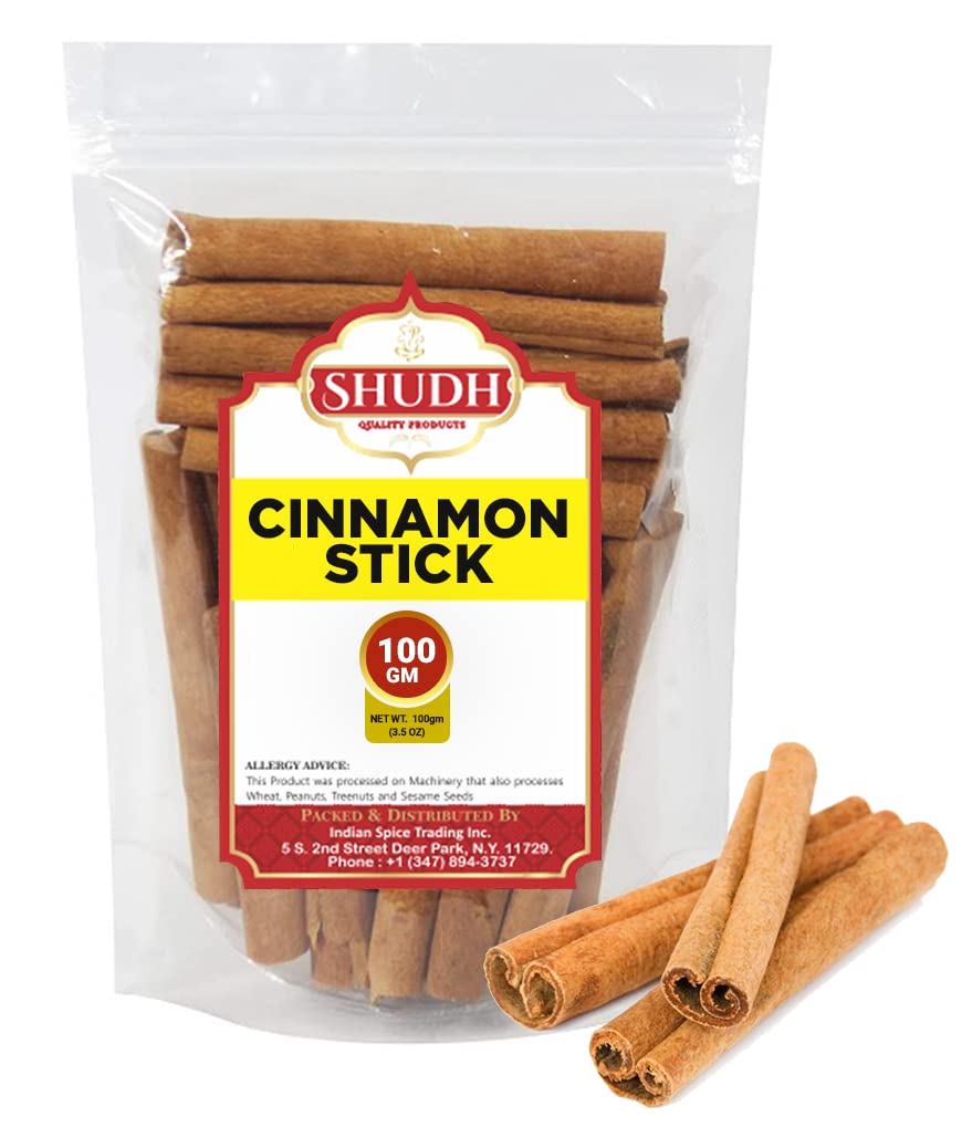SHUDH Cinnamon Sticks 100GM (3.5 Oz) | Cassia Cinnamon | Canela | Perfect for Baking, Cooking & Beverages & Oatmeal| 2 3/4" Length | 100% Raw From Indonesia (100 GM)