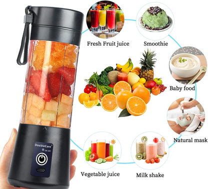 Portable Blender Cup,Electric USB Mini Juicer Blender For Shakes and Smoothies, Juice,380ml, Six Blades Great for Mixing,Black