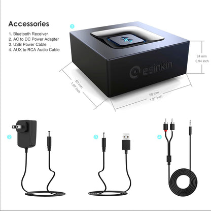 esinkin Bluetooth Audio Adapter for Music Streaming Sound System, Wireless Audio Adapter Works with Smartphones and Tablets, Wireless Adapter for Speakers