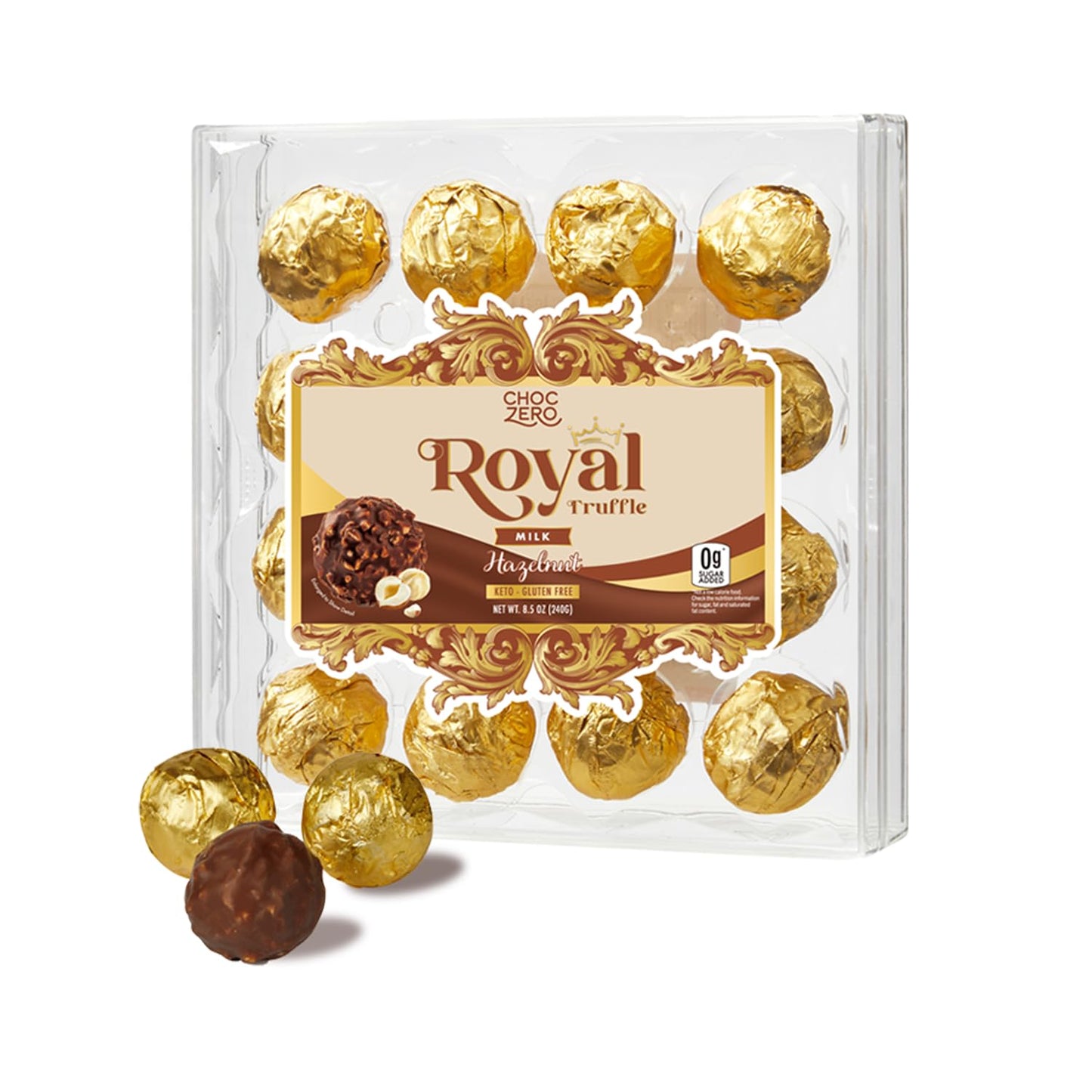 ChocZero Keto Chocolate Truffle Gift - Premium Healthy Chocolates - Low Carb Present - Zero Sugar Individually Wrapped Hazelnut Truffles - 16 Truffles, 8.5 Ounces Total