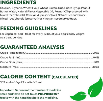 Greenies Pill Pockets for Dogs Capsule Size Natural Soft Dog Treats with Real Peanut Butter, 7.9 oz. Pack (30 Treats)